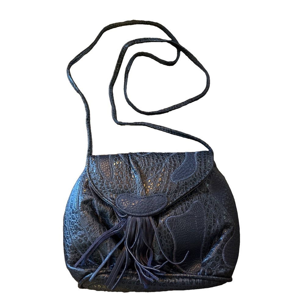 Vintage 1980s Alentino NAS Bag Black Textured Patchwork Shoulder Crossbody Purse